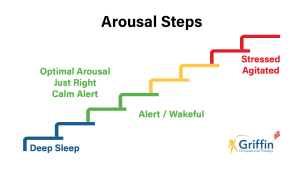 arousal steps changing from blue, green, yellow and red at the top, with deep sleep at the bottom and stressed at the top