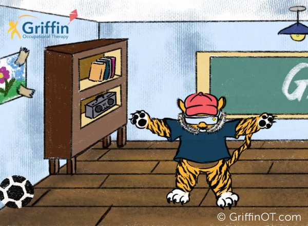 animated tiger with arms outstretched text sensory diet cards