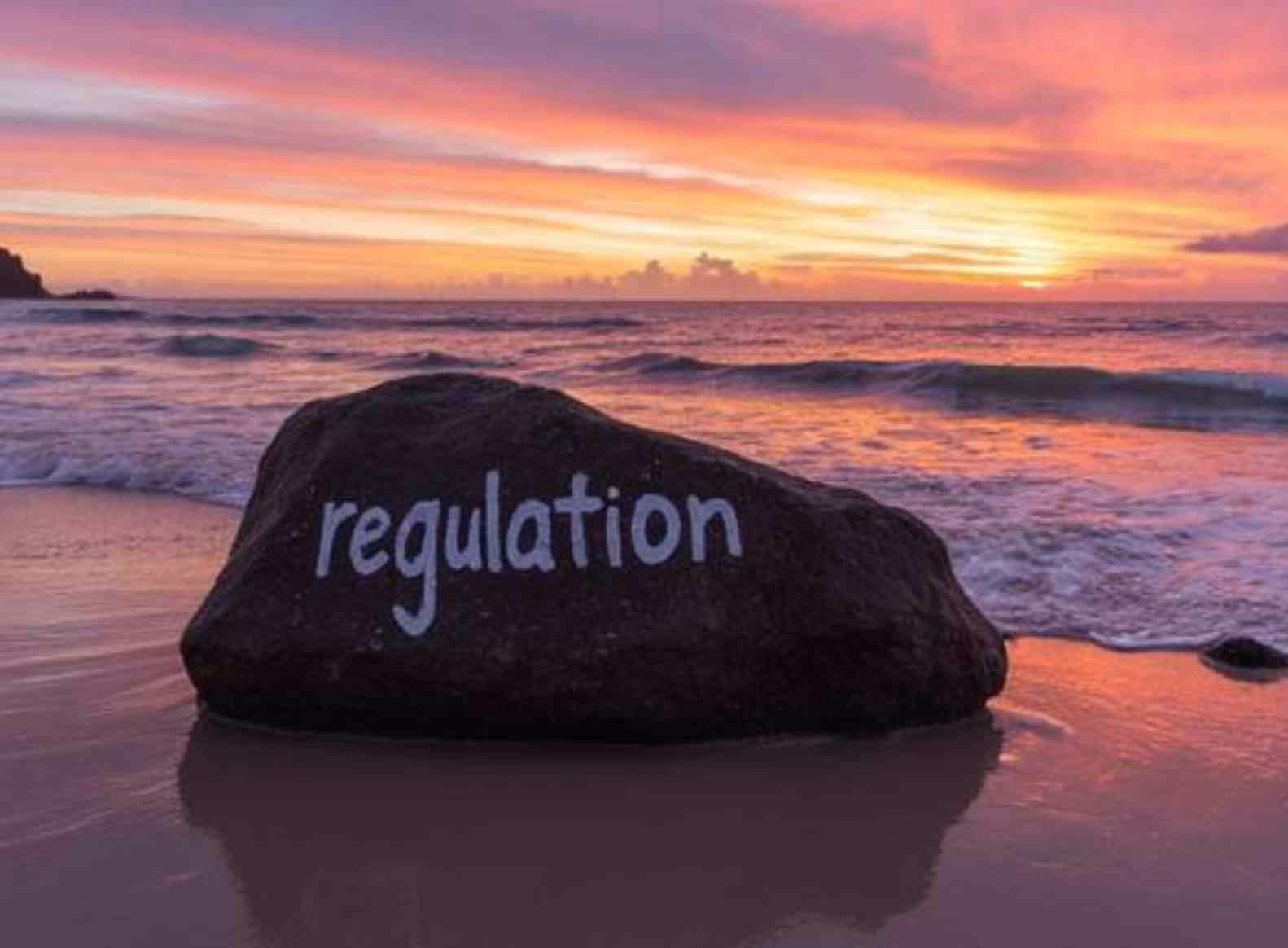 regulation Sunset at beach with rock that says regulation